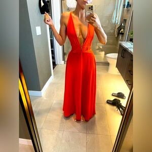 Gorgeous bright coral goddess dress perfect for tulum beach festivals